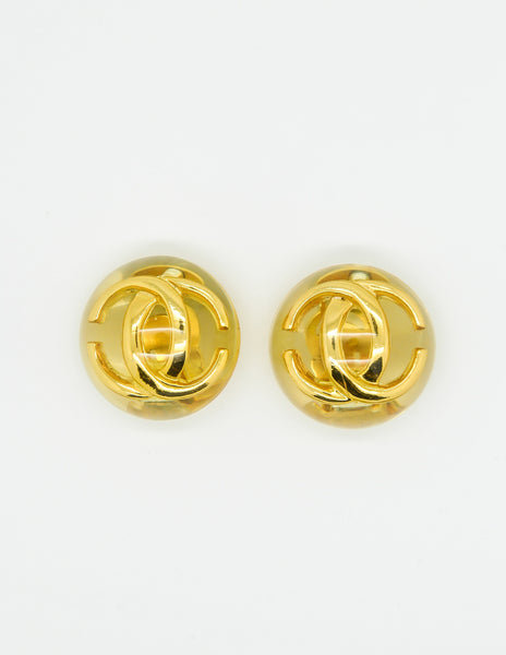 Chanel Vintage Golden CC Lucite Bauble Earrings