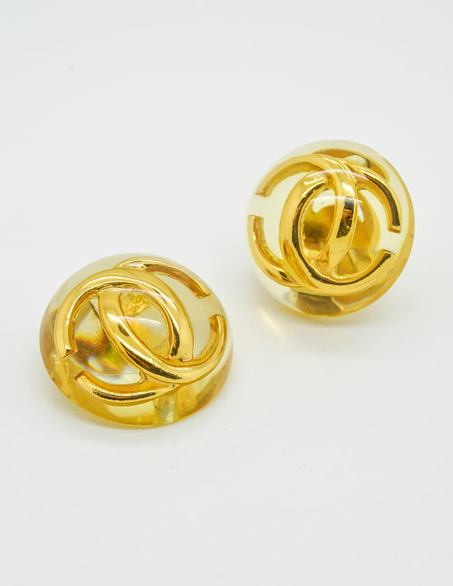 Chanel Vintage Golden CC Lucite Bauble Earrings Amarcord Vintage