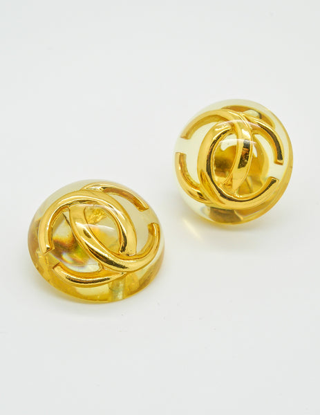 Chanel Vintage Golden CC Lucite Bauble Earrings