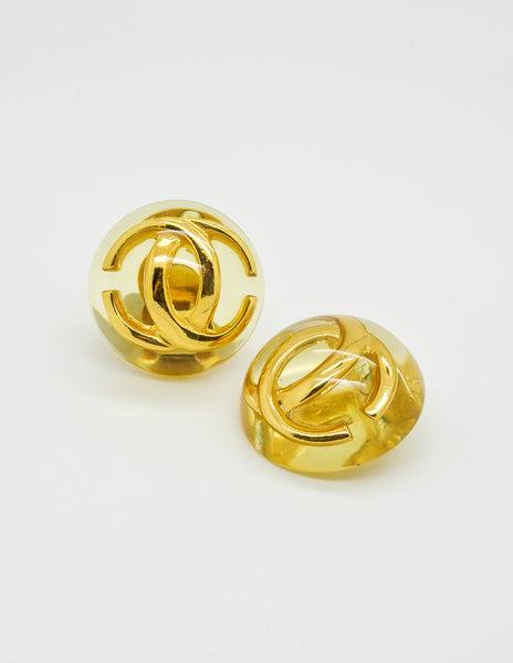 Chanel Vintage Golden CC Lucite Bauble Earrings