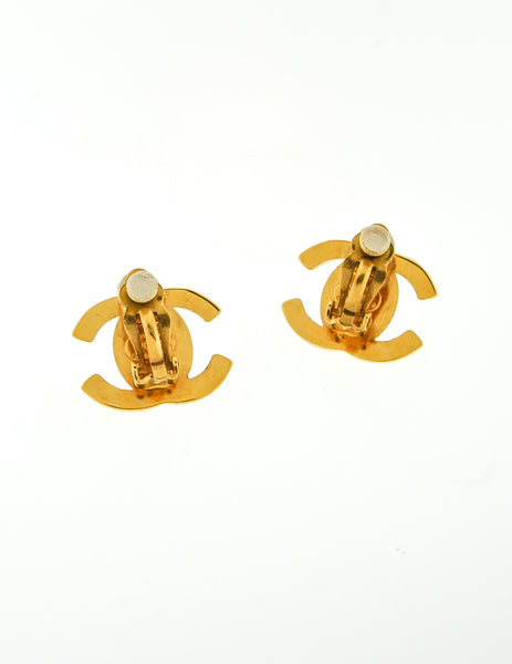 Chanel Vintage Mini Turn Lock CC Clasp Earrings