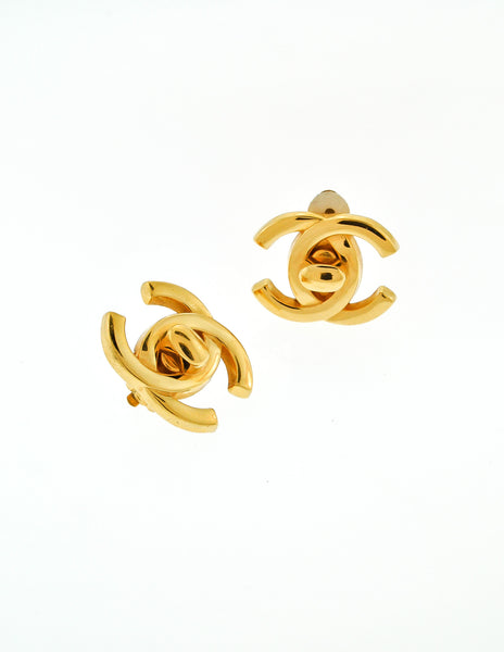 Chanel Vintage Mini Turn Lock CC Clasp Earrings