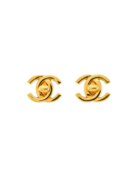 Chanel Vintage Mini Turn Lock CC Clasp Earrings
