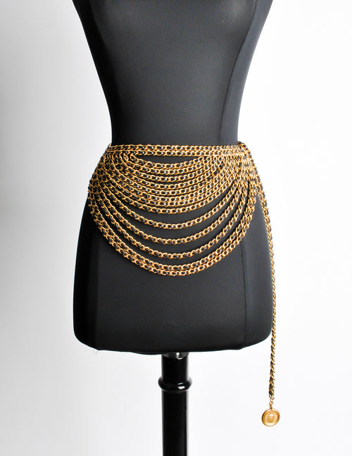 Chanel Vintage Runway Black/Gold Multi-Strand Chain Belt  display picture 1