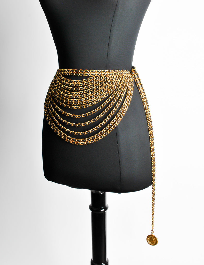 Chanel Vintage Runway Black Gold Multi Strand Chain Belt