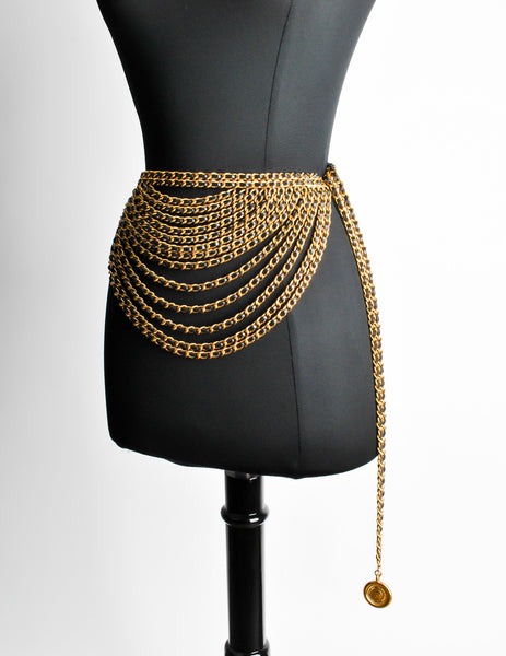 Chanel Vintage Runway Black/Gold Multi-Strand Chain Belt - Amarcord Vintage Fashion
 - 5