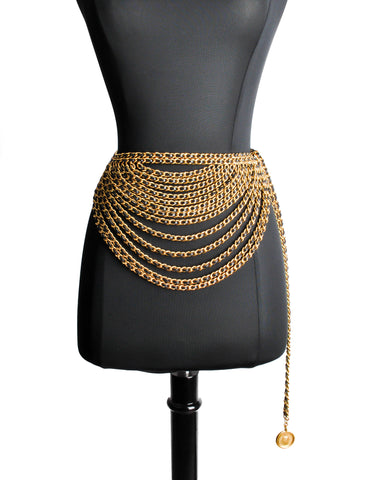 Chanel Vintage Runway Black/Gold Multi-Strand Chain Belt - Amarcord Vintage Fashion
 - 1