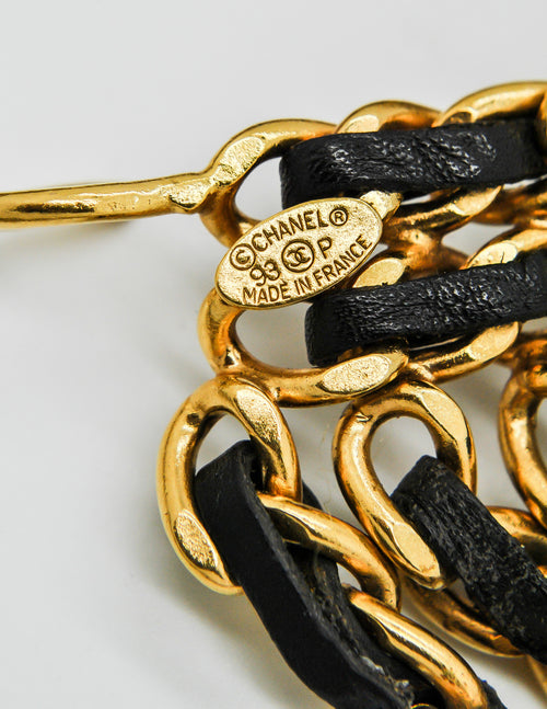 Chanel - Black Leather & Gold Chain Belt