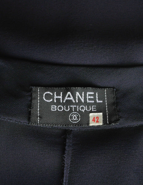 Chanel Vintage Navy Blue Silk Chiffon Dress