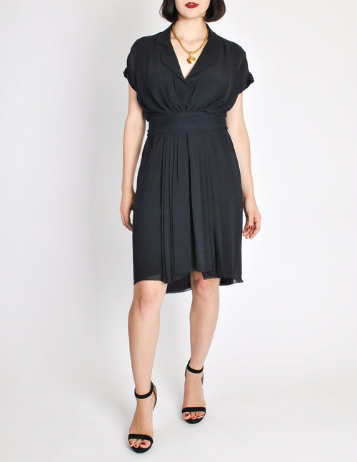 chanel navy blue dress 90s Chanel Navy Wool Dress
