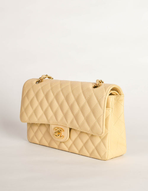 Chanel Vintage Beige Caviar Quilted 2.55 Small Classic Double Flap Bag