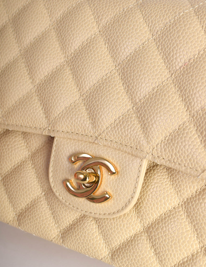 Chanel Cream White Quilted Caviar Jumbo Double Flap Bag Silver Hardware, 2017 (Like New)-2018