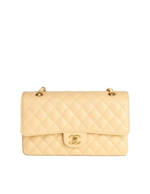 Chanel Vintage Cream Caviar Quilted 2.55 Medium Classic Double