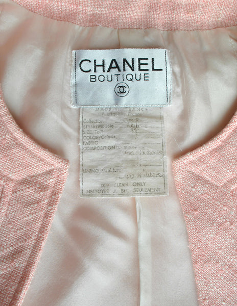 Chanel Vintage Pink Linen Tweed Two-Piece Jacket and Skirt Suit