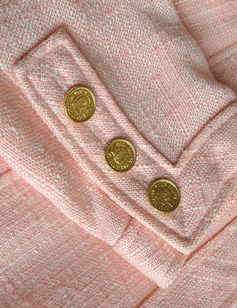 Chanel Vintage Pink Linen Tweed Two-Piece Jacket and Skirt Suit