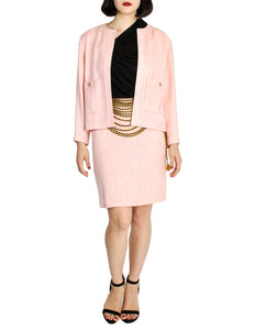 Chanel Vintage Pink Linen Tweed Two-Piece Jacket and Skirt Suit