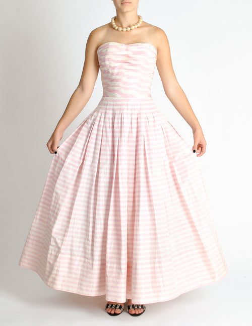 Chanel Vintage Pink & White Striped Raw Silk Shantung Pleated Bodice G – Amarcord Vintage Fashion Chanel Vintage Pink & White Striped Raw Silk Shantung Pleated Bodice G – Amarcord Vintage Fashion