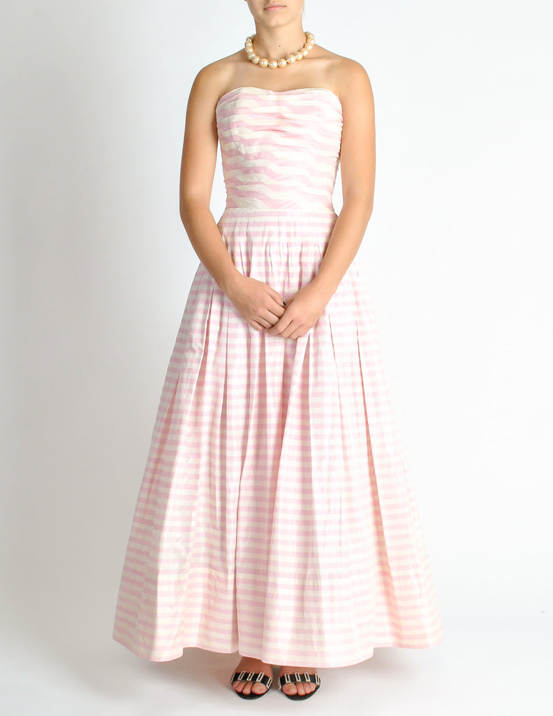 Chanel Vintage Pink & White Striped Raw Silk Shantung Pleated Bodice G –  Amarcord Vintage Fashion