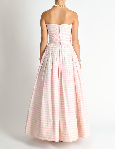 Chanel Vintage Pink & White Striped Raw Silk Gown Dress - Amarcord Vintage Fashion
 - 7