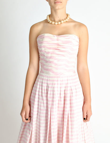 Chanel Vintage Pink & White Striped Raw Silk Gown Dress - Amarcord Vintage Fashion
 - 4