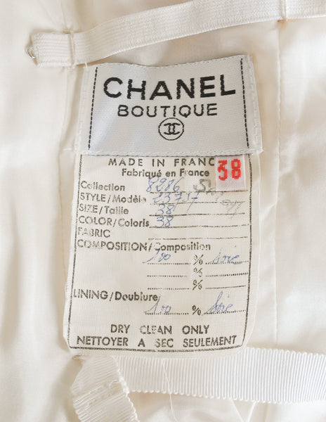 Chanel Vintage Pink & White Striped Raw Silk Shantung Pleated Bodice Gown Dress