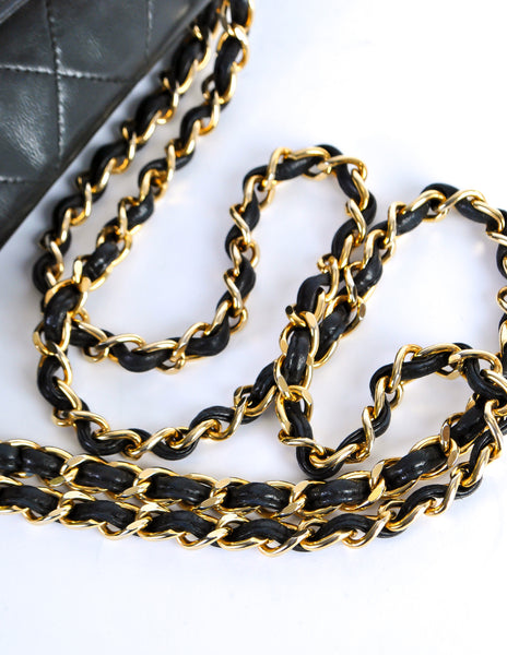Chanel Vintage Black Lambskin Leather Quilted CC Logo Bag