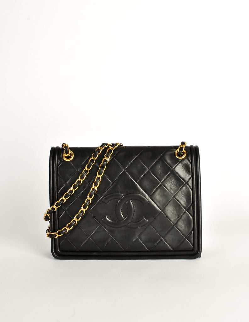 Chanel Vintage Black Lambskin Leather Quilted CC Logo Bag