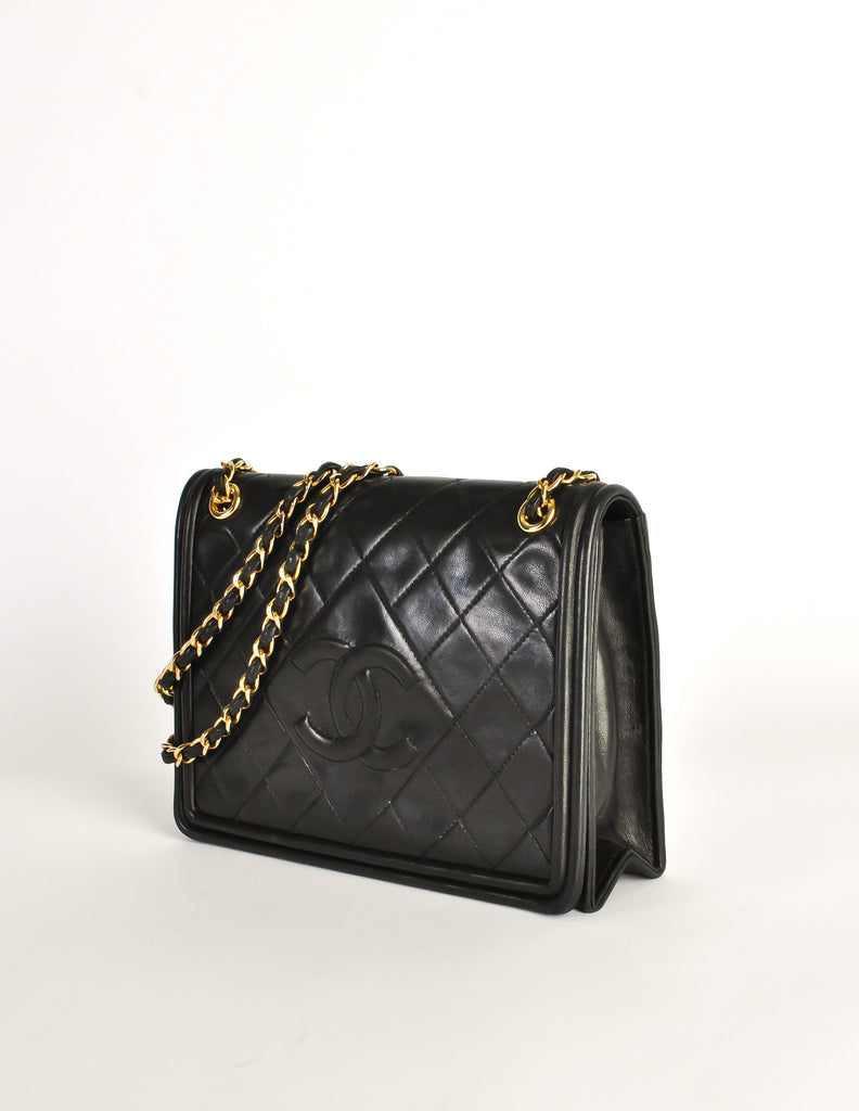 Chanel Vintage Black Quilted Lambskin CC Briefcase Gold Hardware