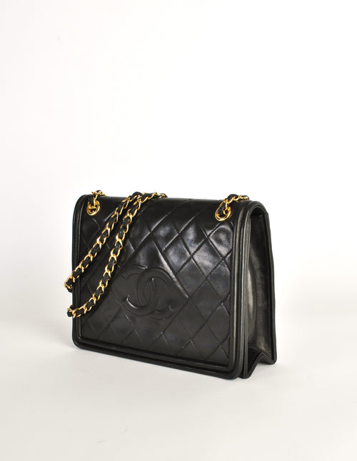 Chanel Vintage CC Quilted Shoulder Bag So Black Lambskin – Coco