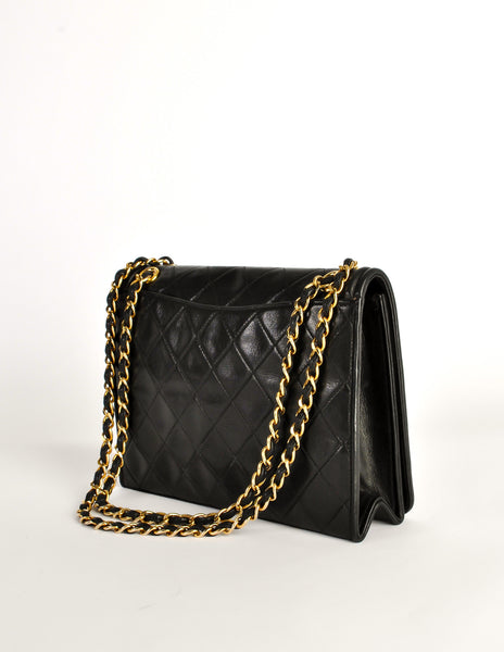 Chanel Vintage Black Lambskin Leather Quilted CC Logo Bag