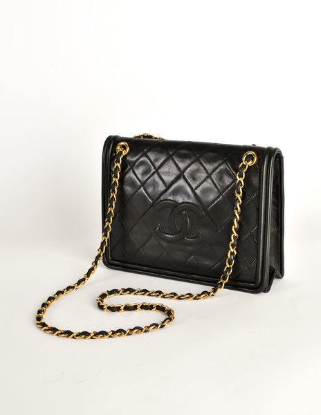 Chanel Vintage Black Lambskin Leather Quilted CC Logo Bag