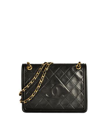 Chanel Vintage Black Lambskin Leather Quilted CC Logo Bag - Amarcord Vintage Fashion
 - 1