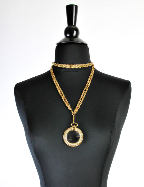 Chanel Vintage Gold Rhinestone Magnifying Glass Loupe Necklace - Amarcord Vintage Fashion
 - 2