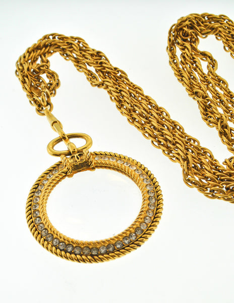 Chanel Vintage Gold Rhinestone Magnifying Glass Loupe Necklace - Amarcord Vintage Fashion
 - 7
