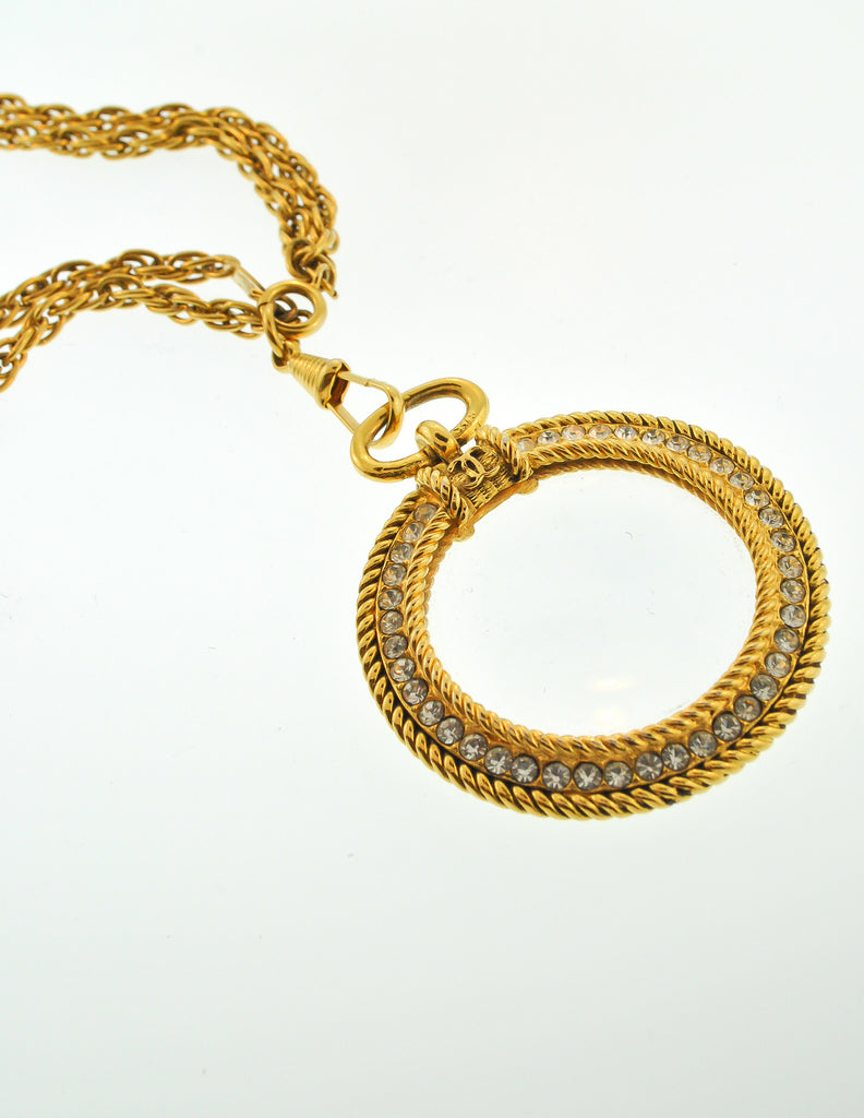 Chanel Magnifying Glass Chain Necklace Metal Gold Tone CC Auth Ar9782
