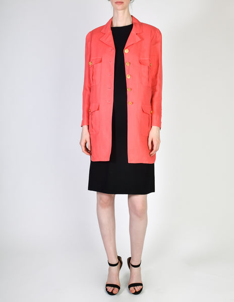 Chanel Vintage Salmon Pink Linen Longline Blazer Jacket