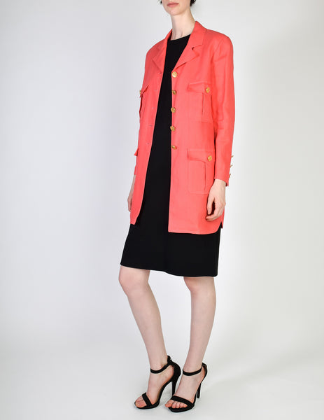 Chanel Vintage Salmon Pink Linen Longline Blazer Jacket
