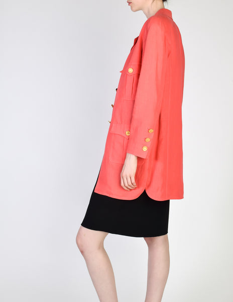 Chanel Vintage Salmon Pink Linen Longline Blazer Jacket