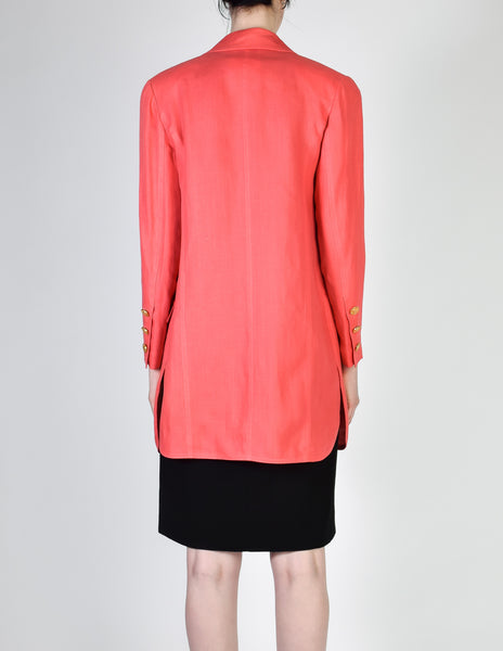 Chanel Vintage Salmon Pink Linen Longline Blazer Jacket