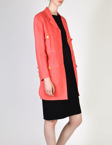 Chanel Vintage Salmon Pink Linen Longline Blazer Jacket