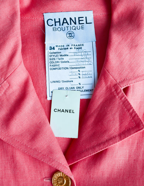 Chanel Vintage Salmon Pink Linen Longline Blazer Jacket