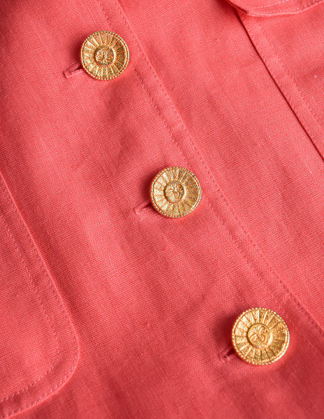 Chanel Vintage Salmon Pink Linen Longline Blazer Jacket