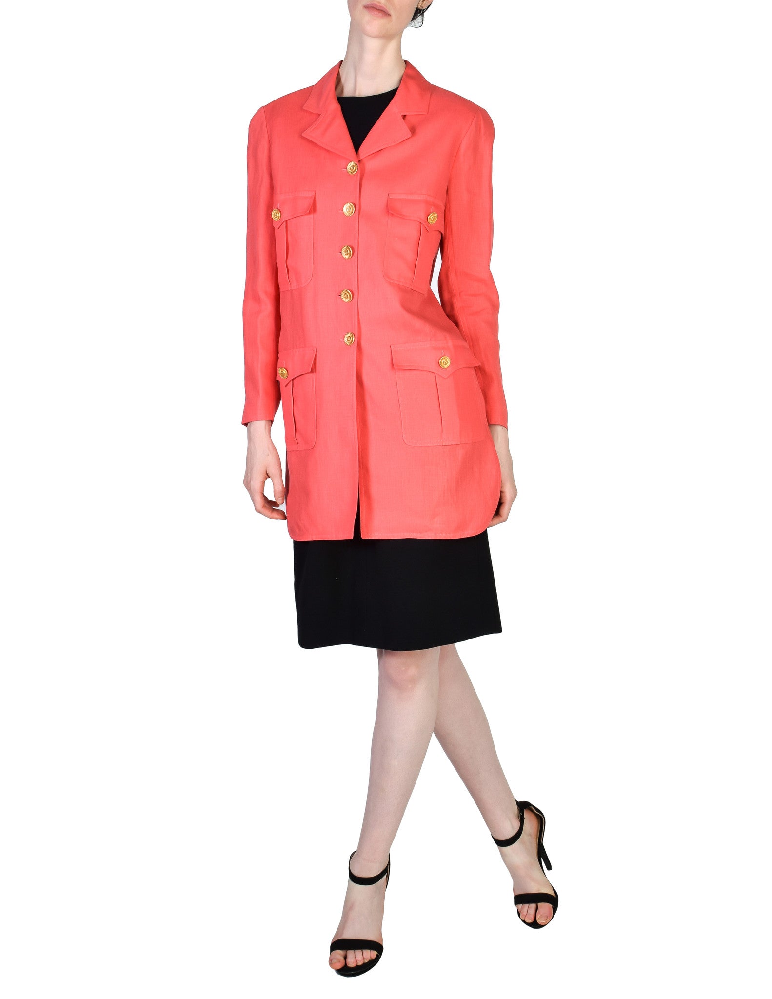 Chanel Vintage Salmon Pink Linen Longline Blazer Jacket
