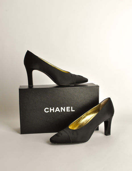 Chanel Vintage Black Satin CC Logo Heels - Amarcord Vintage Fashion
 - 8