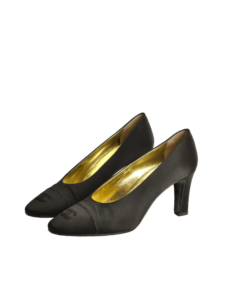 Chanel Vintage Black Satin CC Logo Heels – Amarcord Vintage Fashion