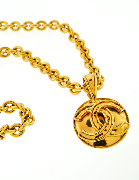 Chanel Vintage Gold CC Logo Pendant Necklace