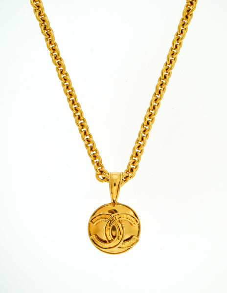 Chanel Vintage Gold CC Logo Pendant Necklace