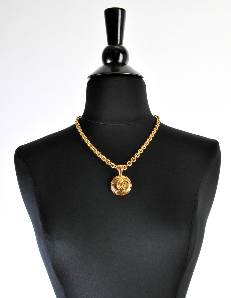 Chanel Vintage Gold CC Logo Pendant Necklace Amarcord Vintage