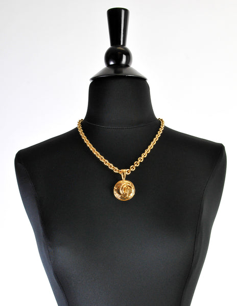 Chanel Vintage Gold CC Logo Pendant Necklace