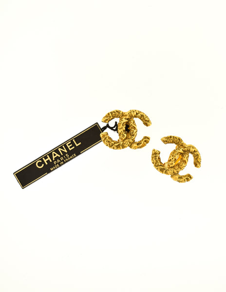 Chanel Vintage Textured CC Logo Earrings